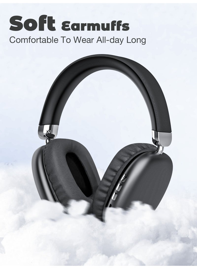 Wireless Over-Ear Headphones with Microphone, Foldable Portable HiFi Stereo Headset with Soft Ear Cushions, TF Card and AUX Support for Music, Calls, Travel, Study & Daily Use, Black - Image 3